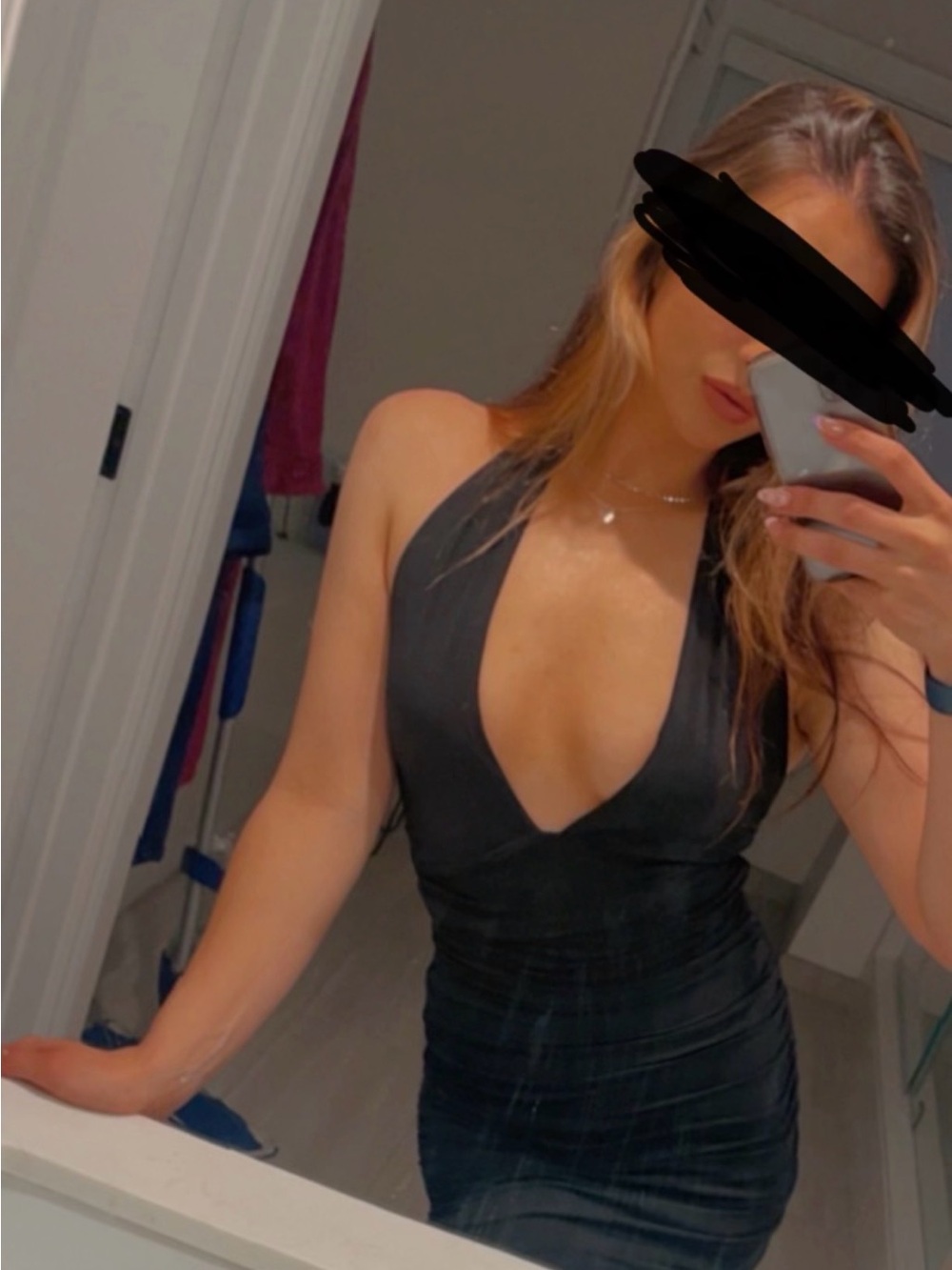 Abercrombie & Fitch Black Halter Plunge Midi Dress